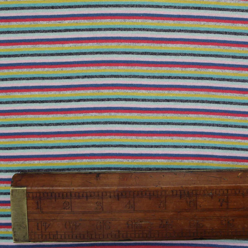 1x1 Circular Multi Coloured Cotton Rich Ribbing - Muted Jelly Bean Stripe