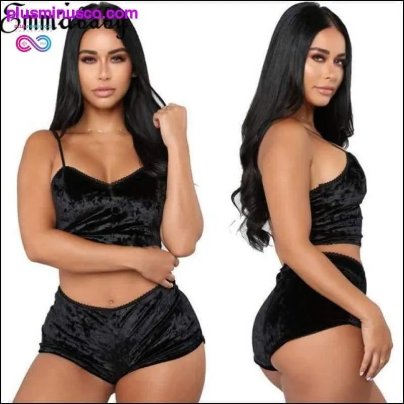 2pcs Velvet Sleepwear Sexy Spaghetti Strap Velvet Shorts