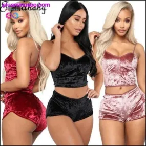 2pcs Velvet Sleepwear Sexy Spaghetti Strap Velvet Shorts