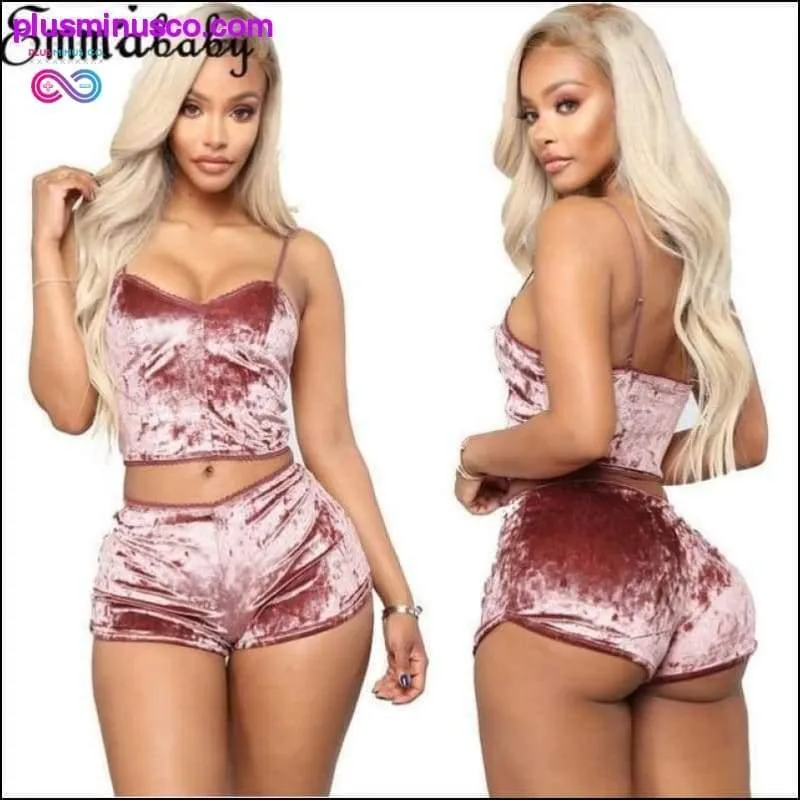 2pcs Velvet Sleepwear Sexy Spaghetti Strap Velvet Shorts