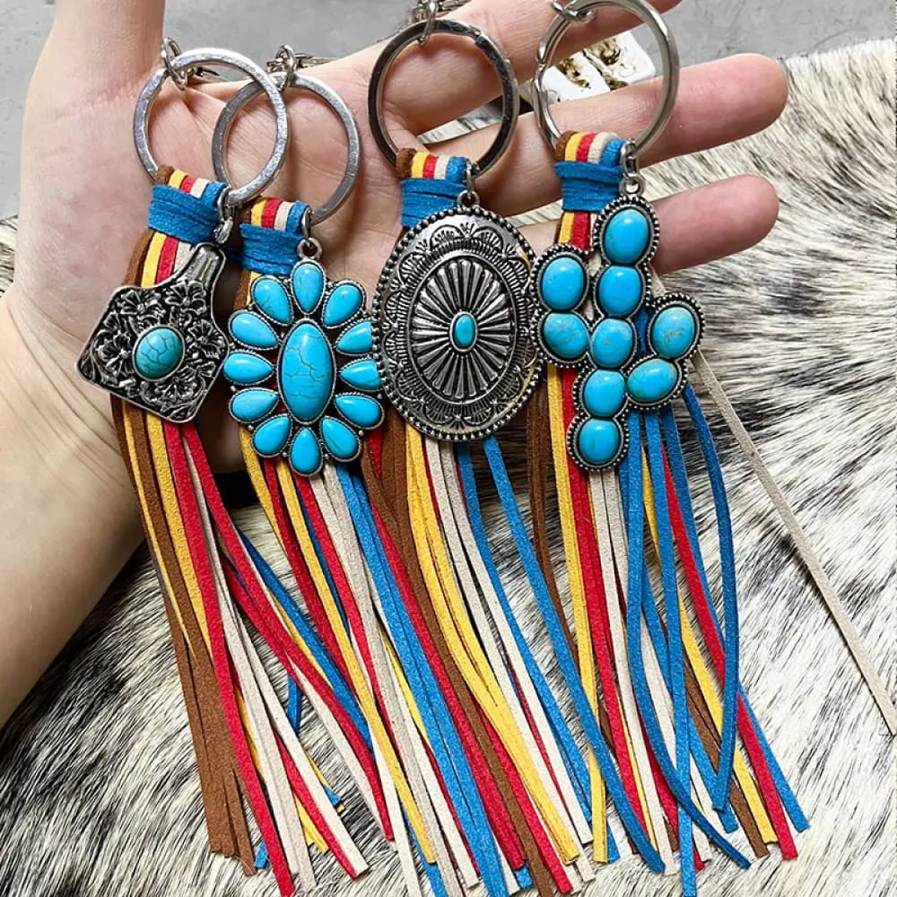 4 Chic Tassel Turquoise Keychains ea.