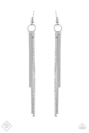 7 Days a SLEEK Silver and White Rhinestone Chain Earrings - Paparazzi Accessories