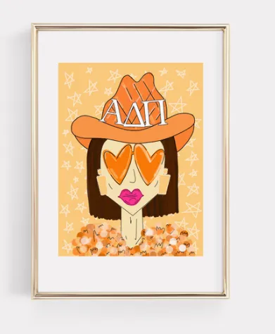 Alpha Delta Pi Orange Funky Cowgirl Print | 8 x 10