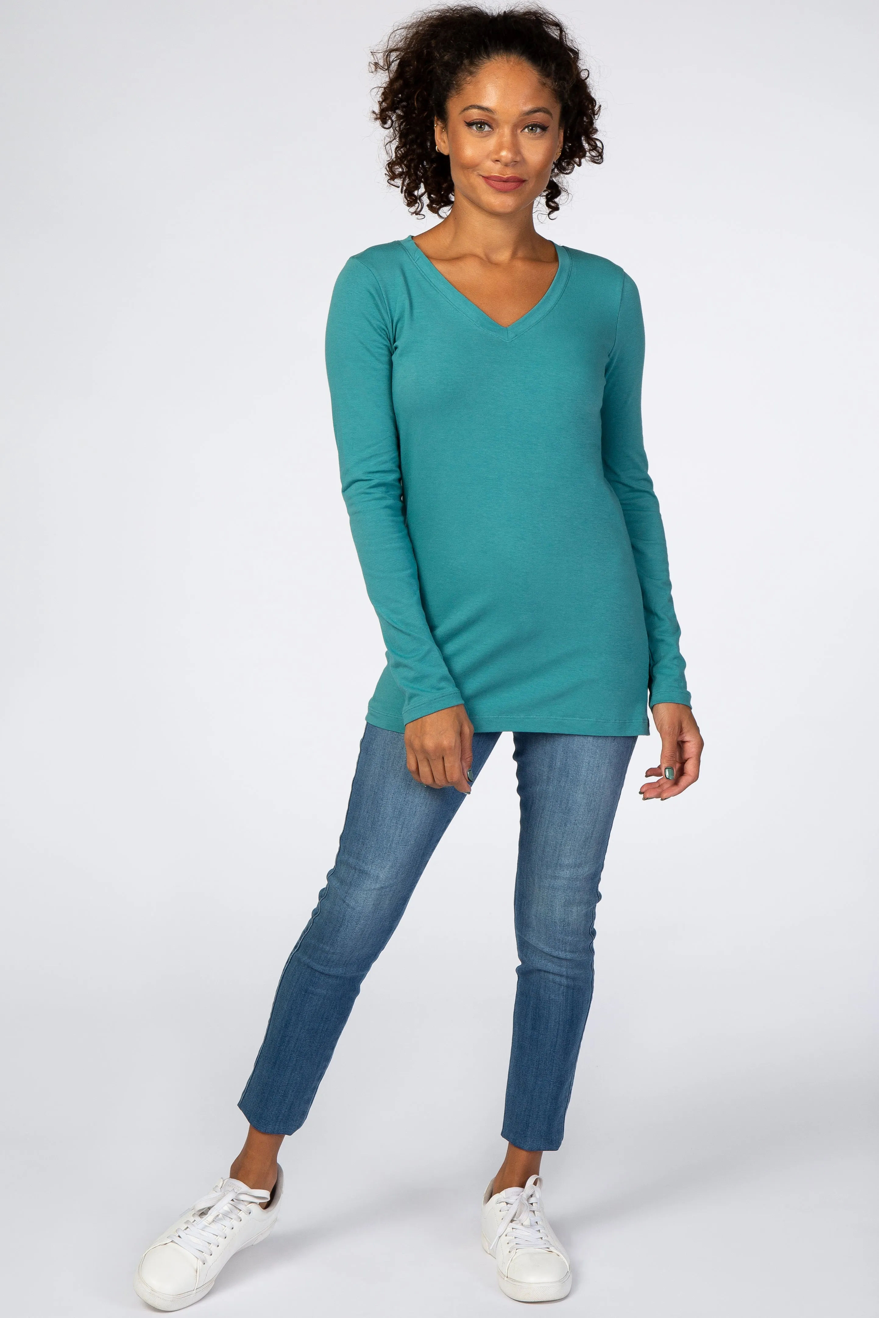 Aqua Fitted V-Neck Top