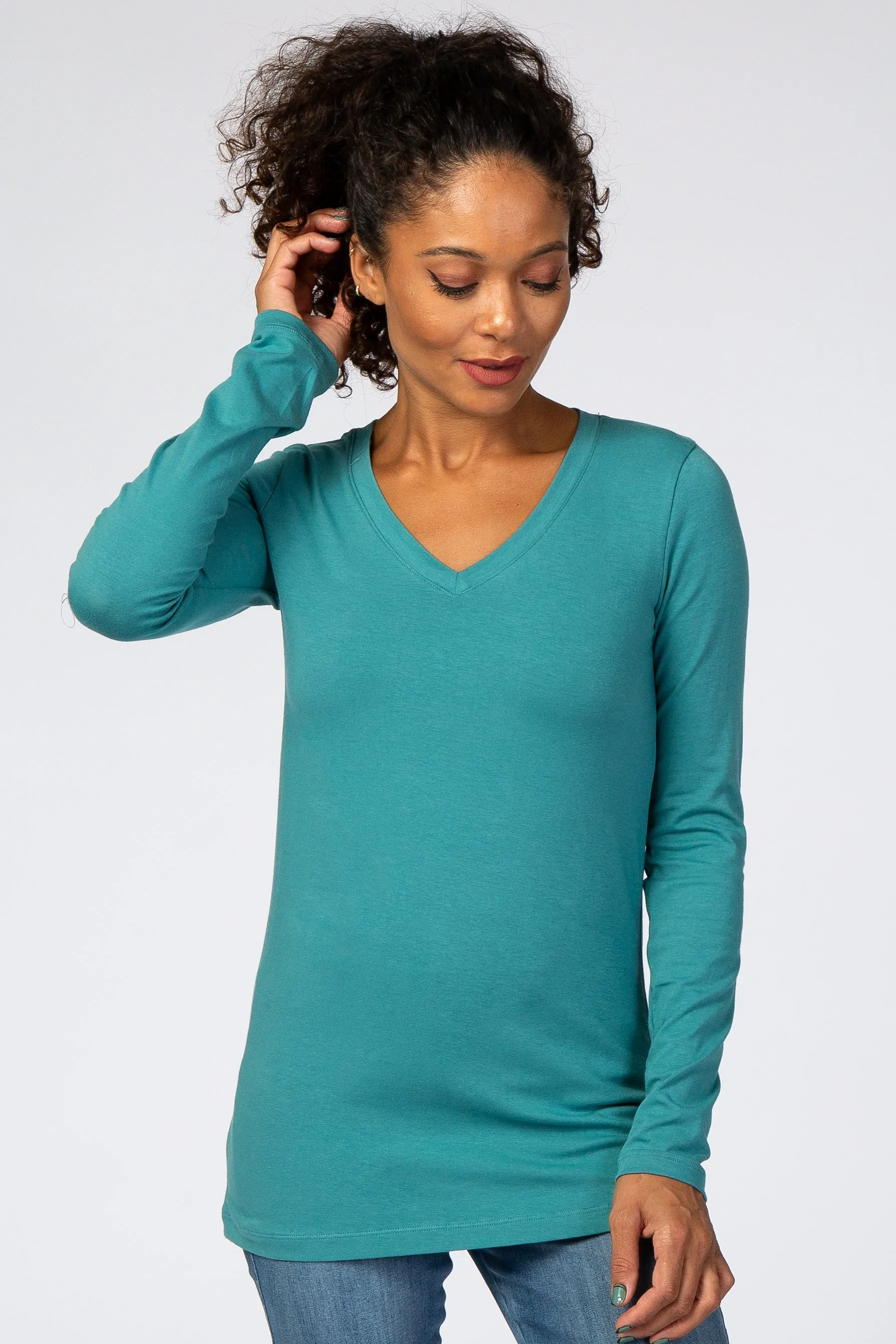 Aqua Fitted V-Neck Top