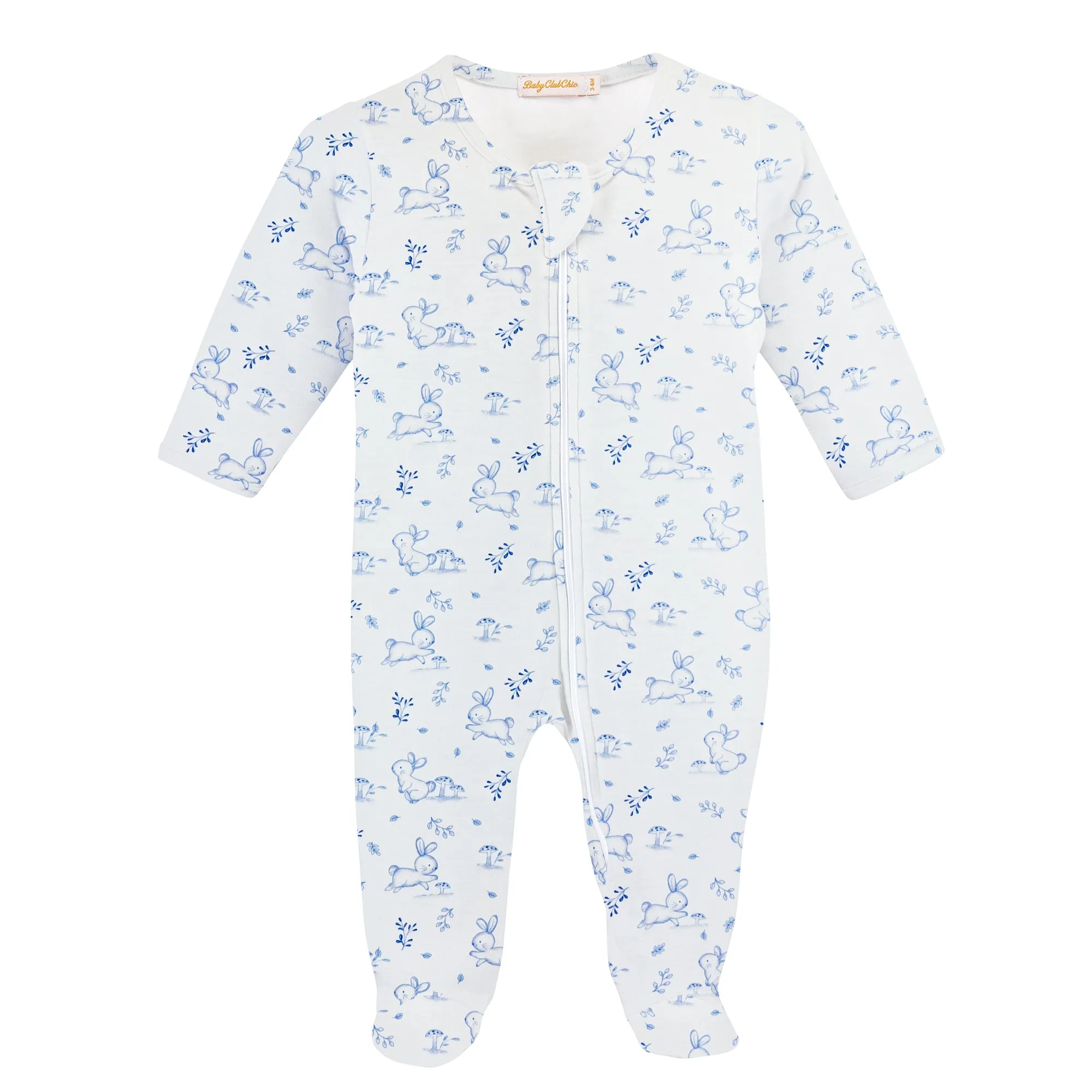 Baby Club Chic - Blue Bunnies Zip Footie