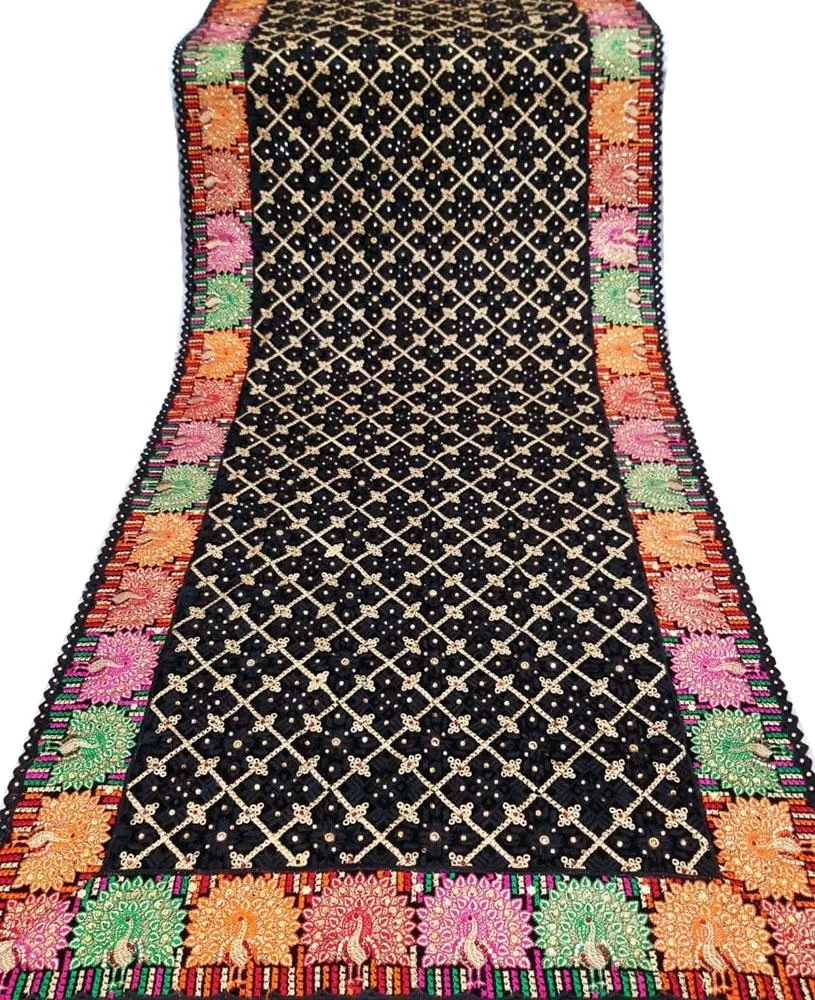 Black Embroidered Phulkari Velvet Dupatta