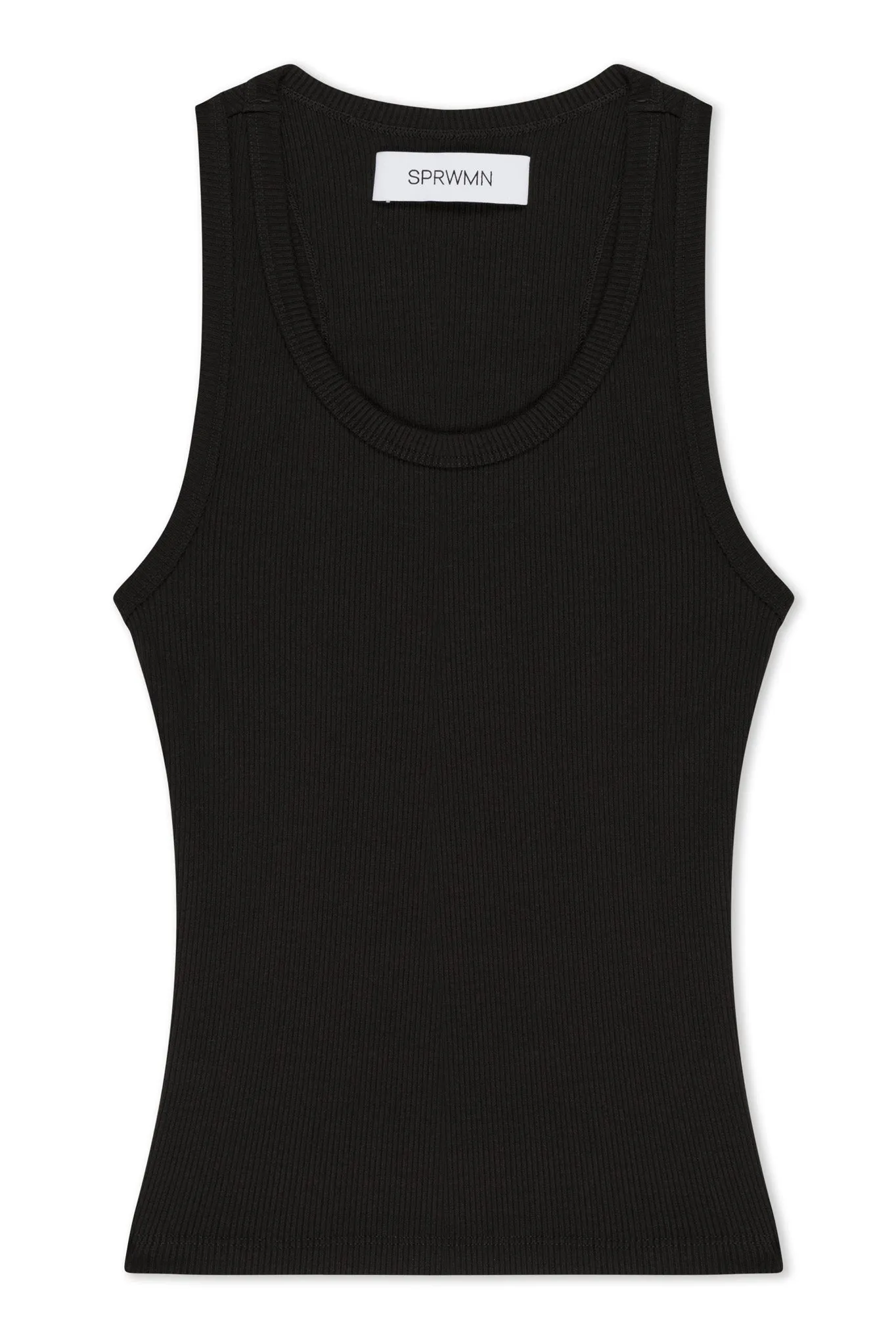 Black Rib Fitted Scooped Tank