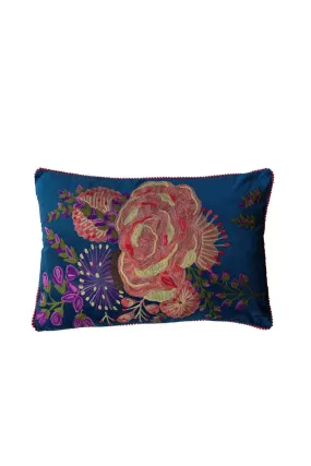 BLOOM VELVET CUSHION COBALT