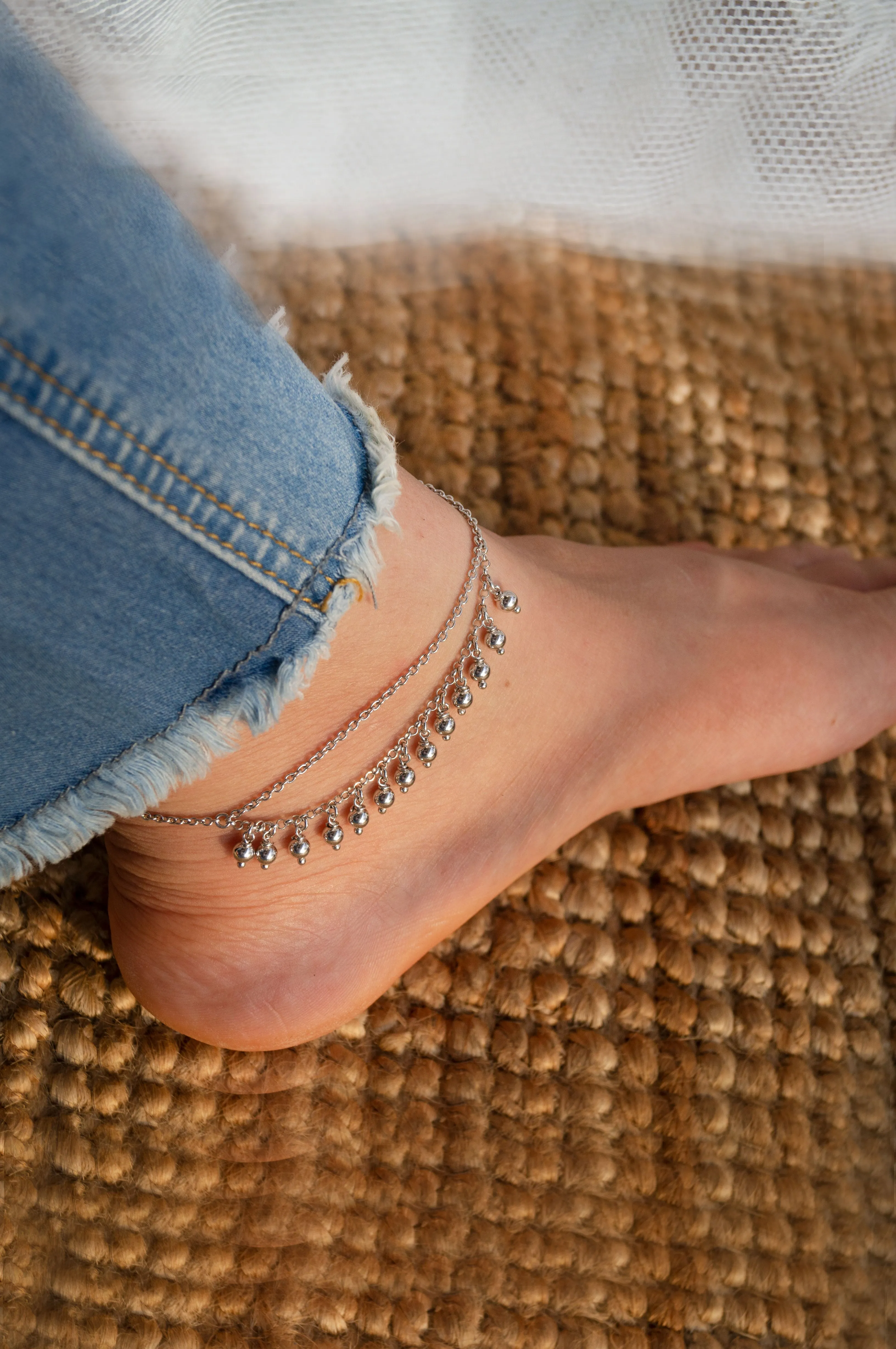 Boho Chic Balls Sterling Silver Anklet