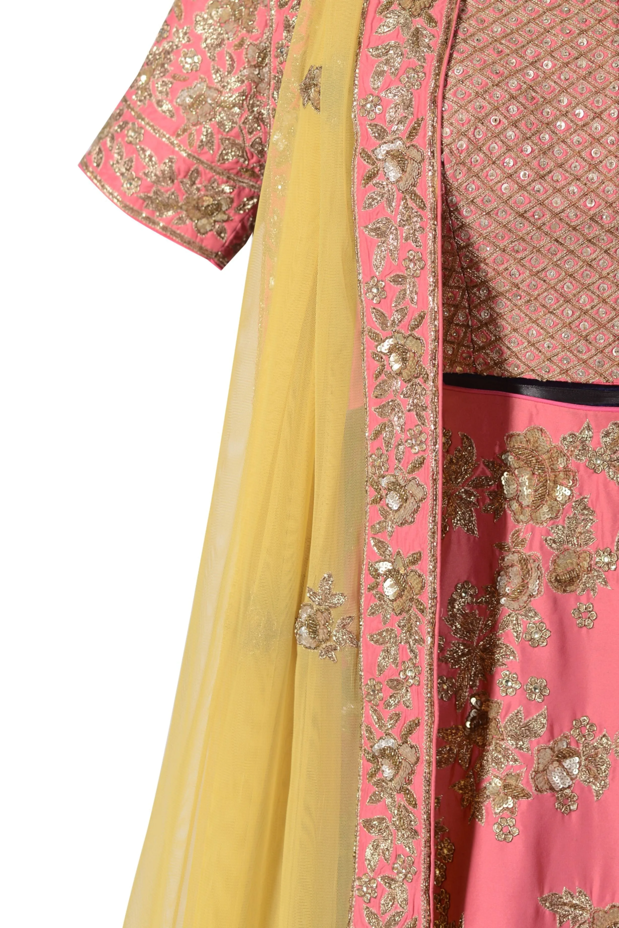 Bright pink lehenga set.