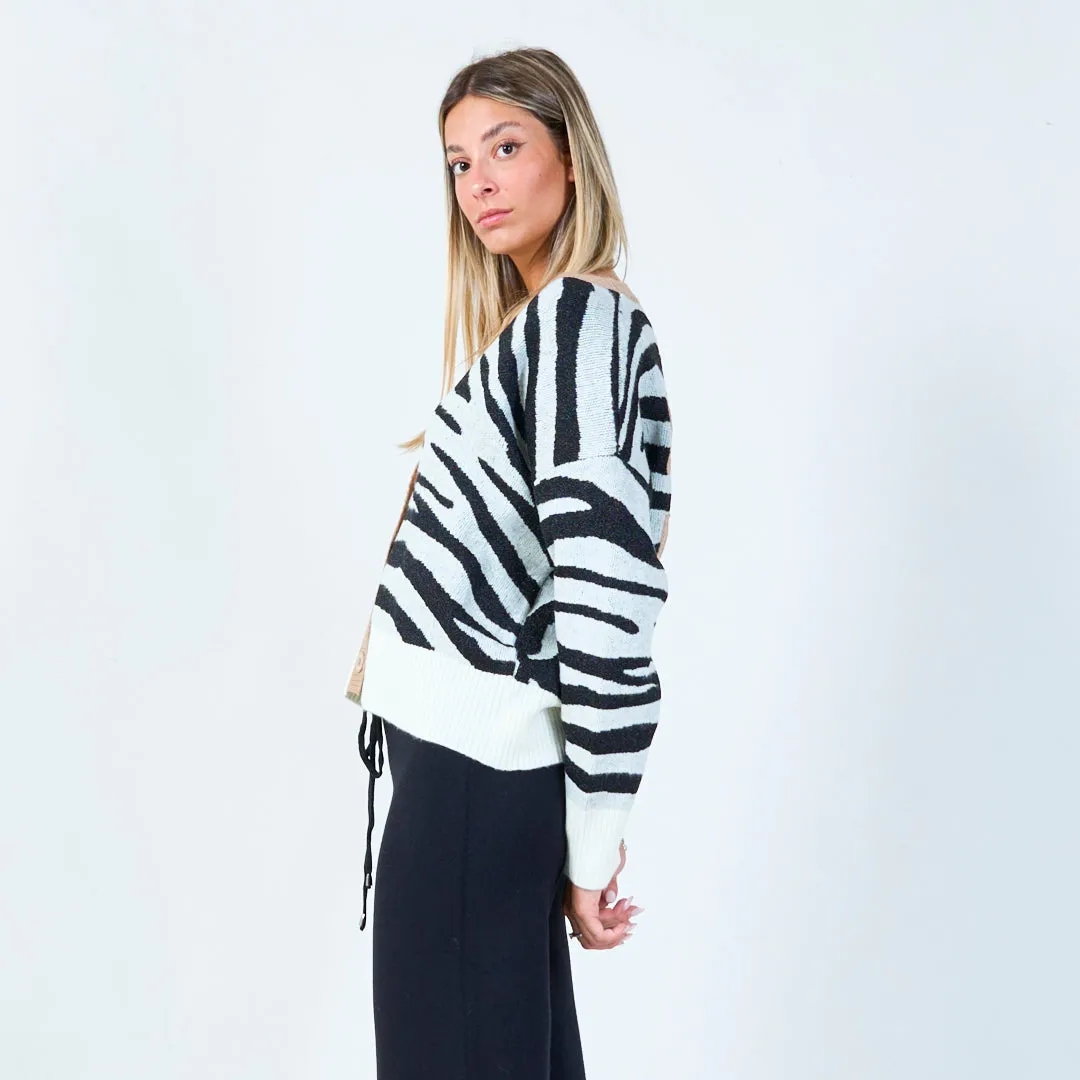 Chic zebra print cardigan wholesale