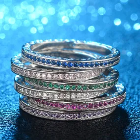 Classic Round Multicolor CZ Crystal Sleek Ring - 4 Colors