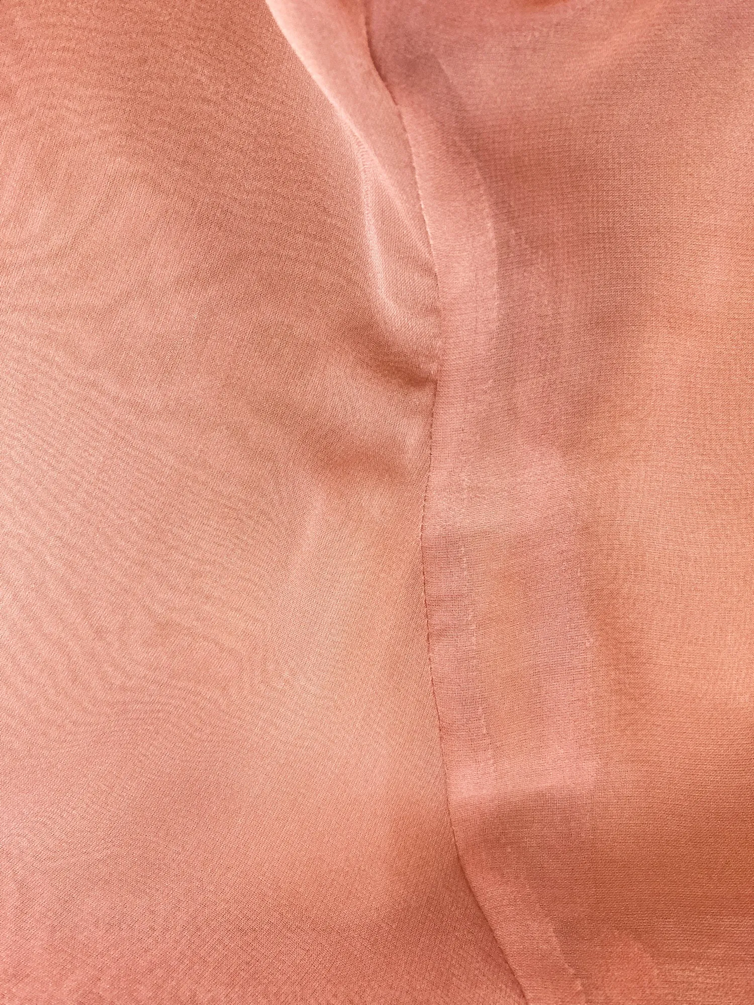 Comme des Garcons 1990s muted pink bias cut chiffon long sleeve top with frayed neckline