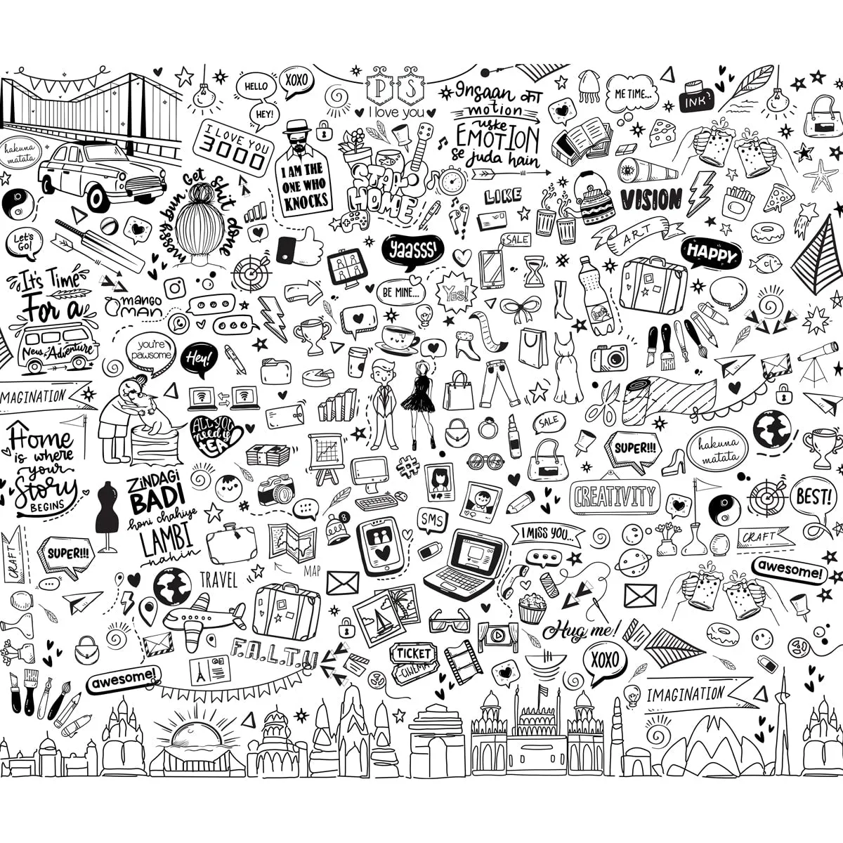 Doodle Art Wallpaper for Walls with Funky Elements