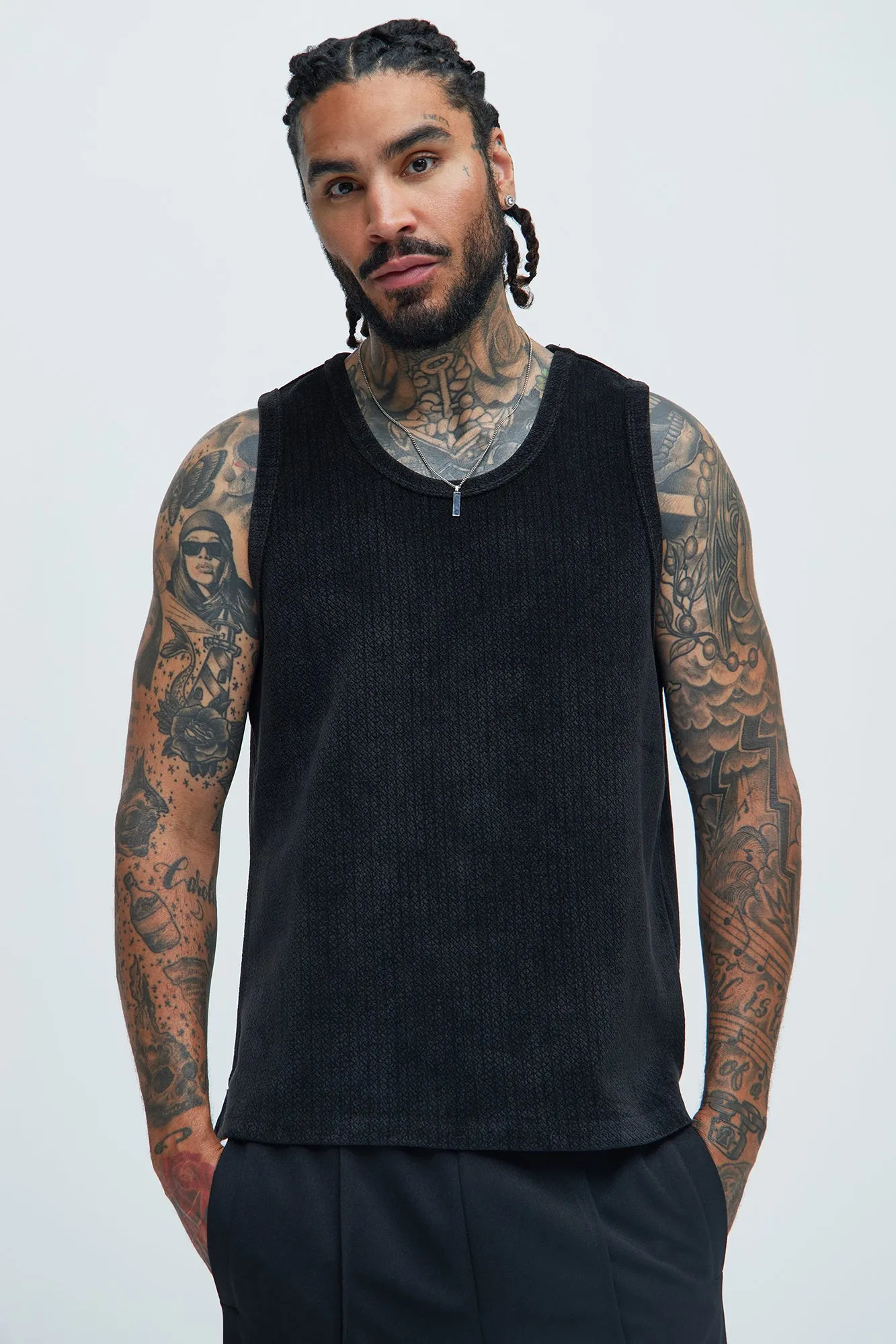 Dudley Textured Relaxed Tank - Black