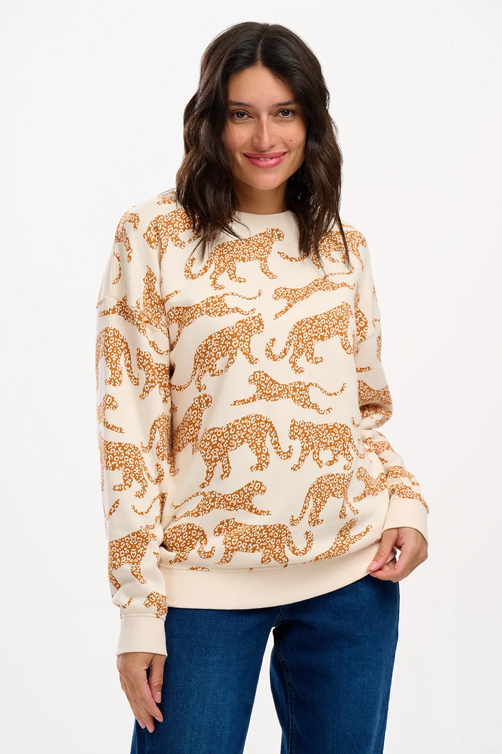 Eadie Relaxed Sweatshirt - Cream, Large Leopard