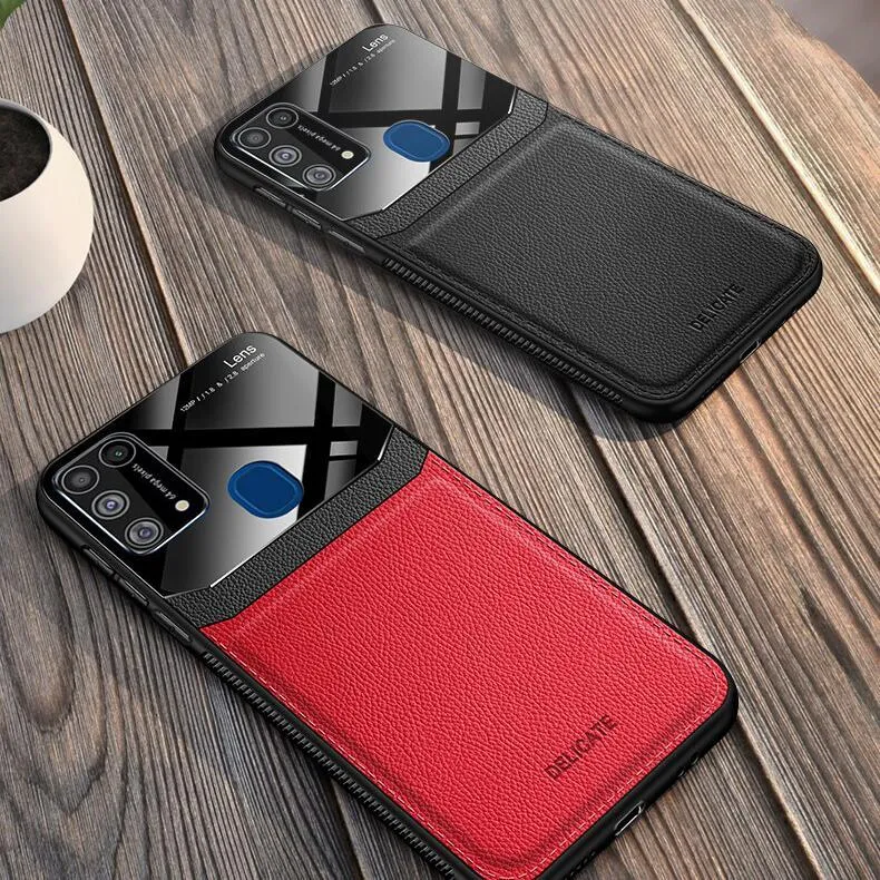 Galaxy M Series Sleek Slim Leather Glass Case