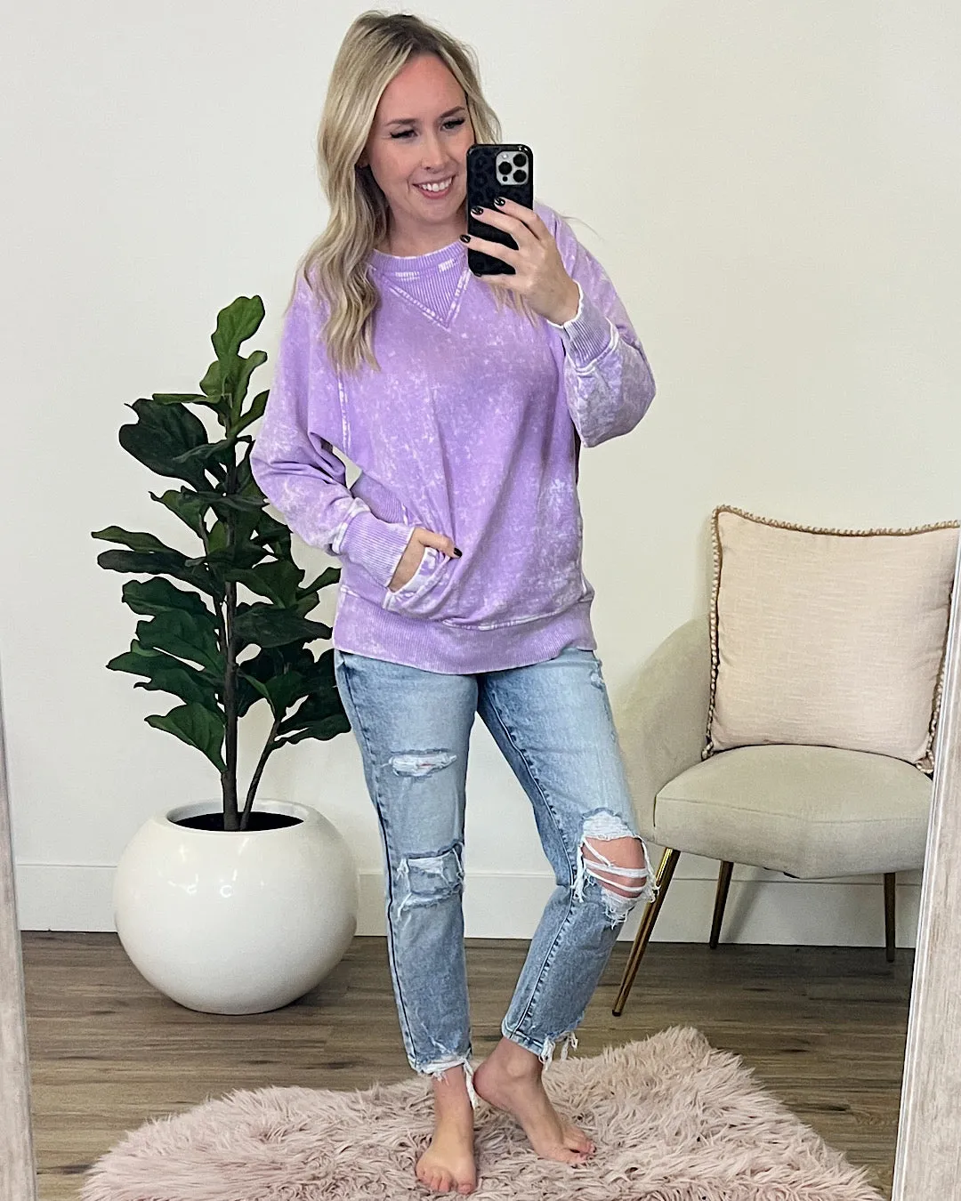 Girlfriend Crewneck Sweatshirt - Ash Bright Lavender