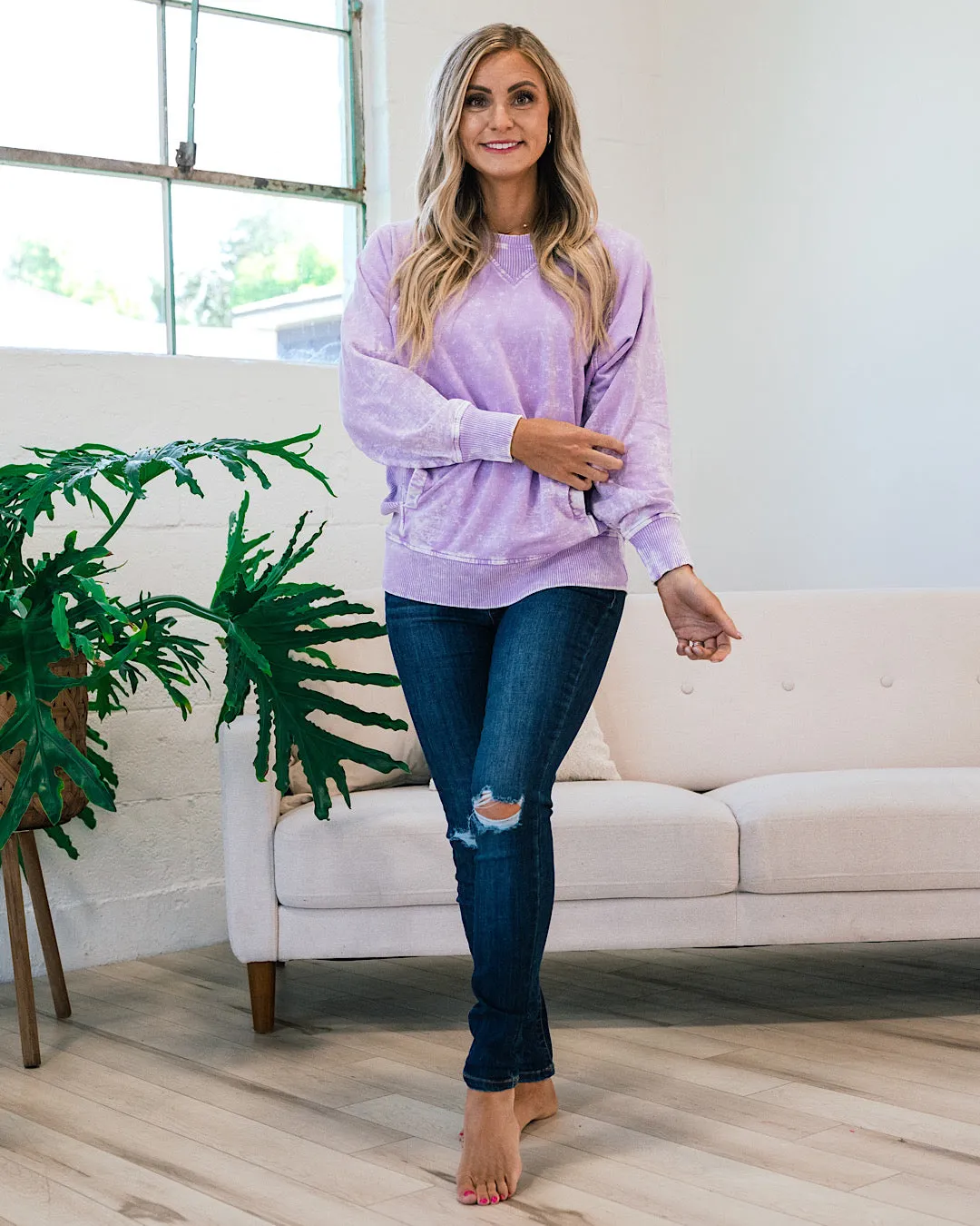 Girlfriend Crewneck Sweatshirt - Ash Bright Lavender