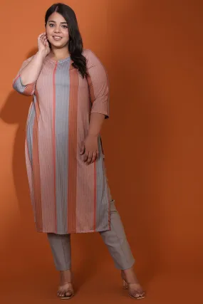 Grey Muted Rose Stripe Kurti