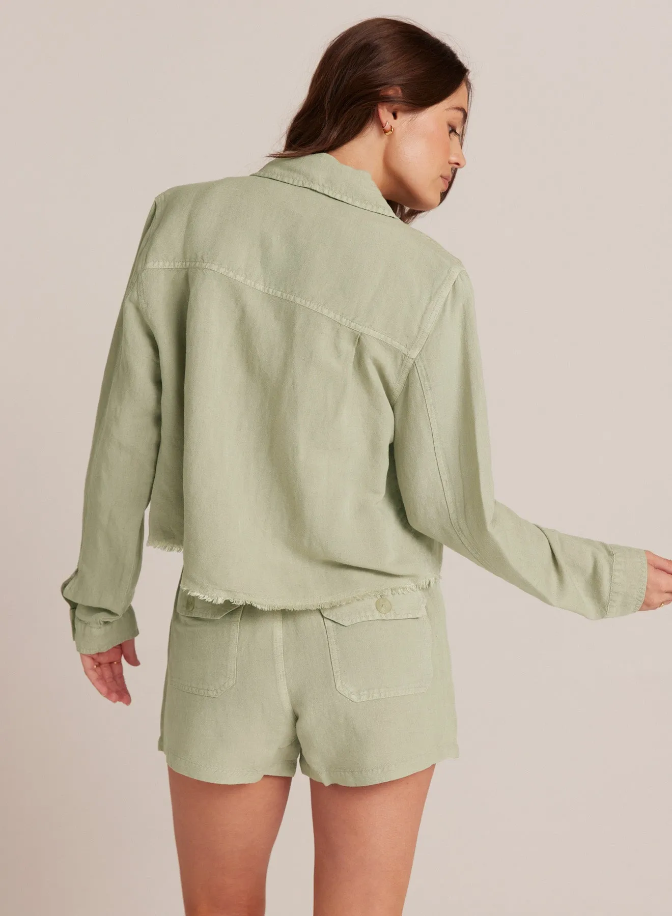 Lily Frayed Hem Jacket - Muted Army