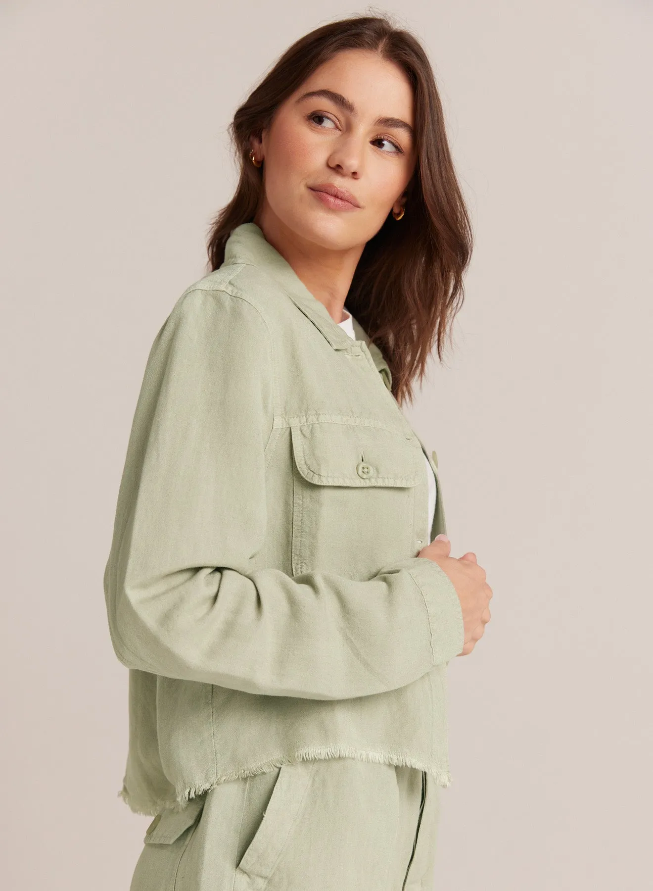 Lily Frayed Hem Jacket - Muted Army