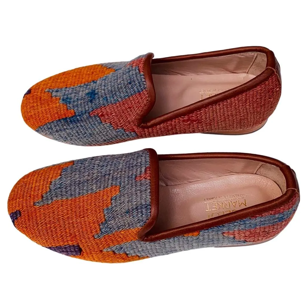 Men's Turkish Kilim Loafers | Muted Blue & Orange