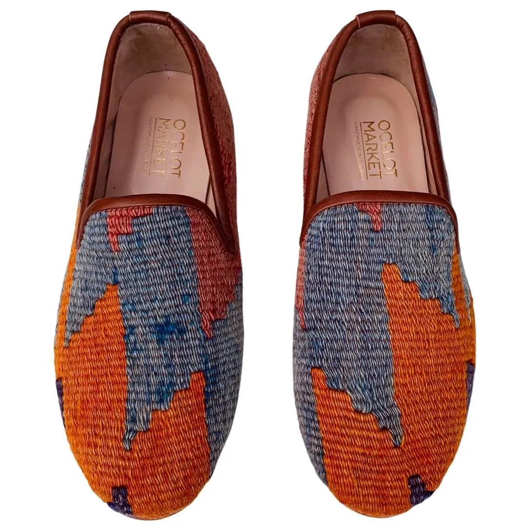 Men's Turkish Kilim Loafers | Muted Blue & Orange