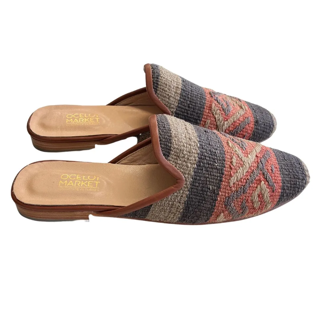 Men's Turkish Kilim Mules | Muted Grey & Red