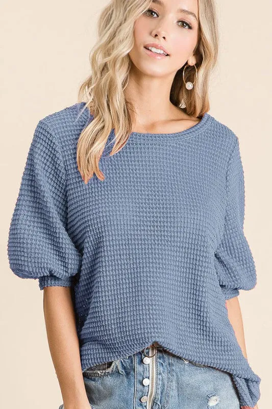 Muted Blue Basic Waffle Top