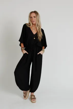 New Love Relaxed Drawstring Jumpsuit - Black