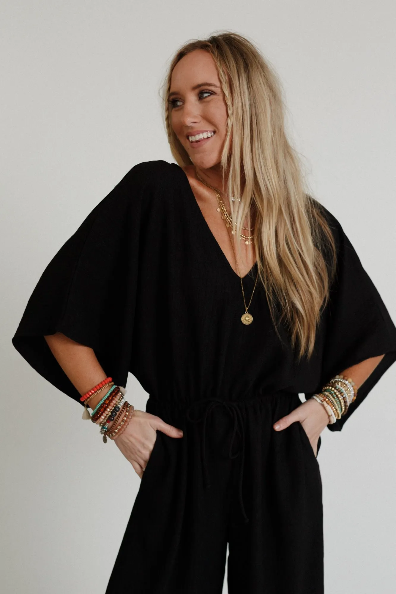 New Love Relaxed Drawstring Jumpsuit - Black