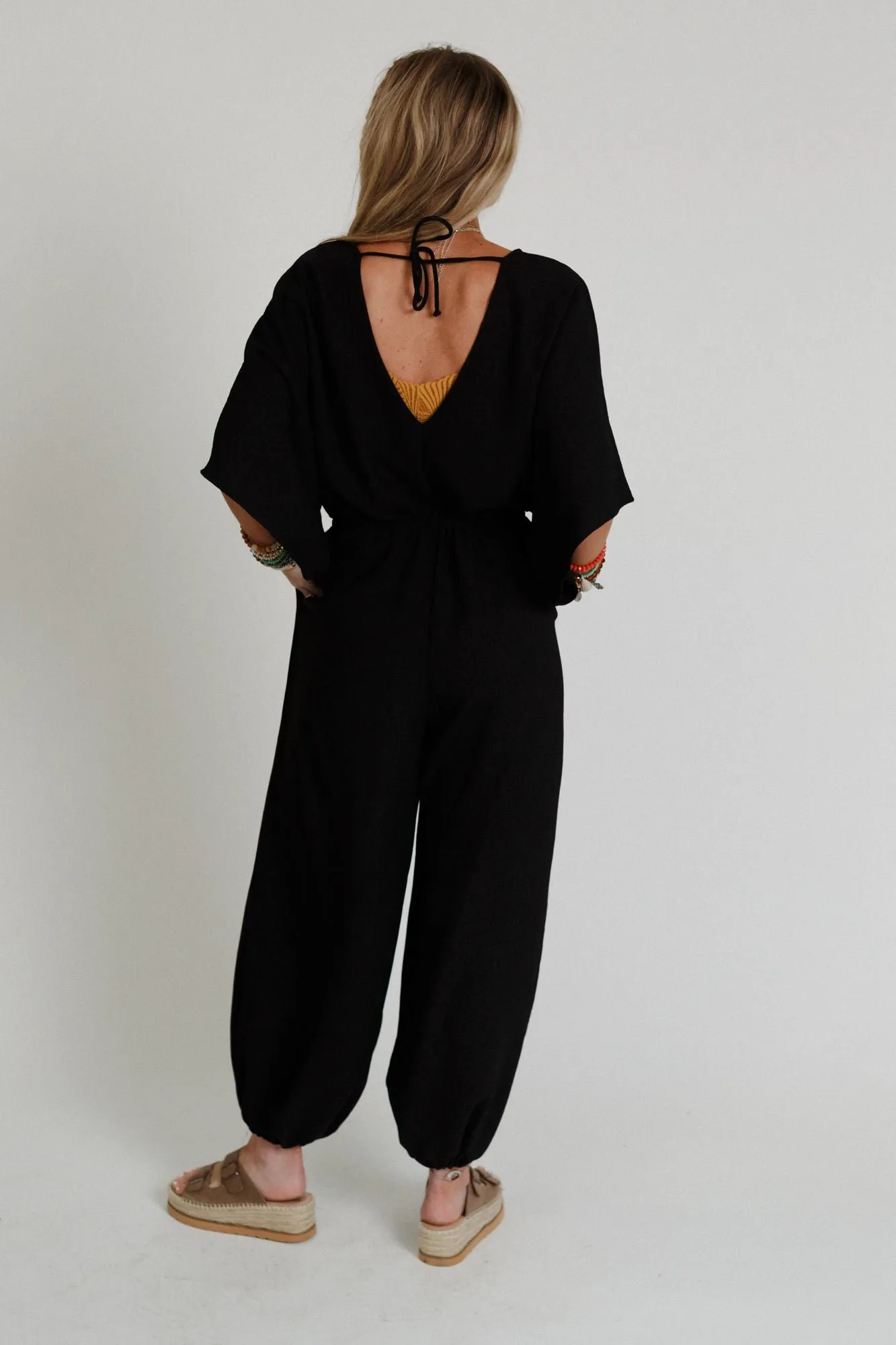 New Love Relaxed Drawstring Jumpsuit - Black