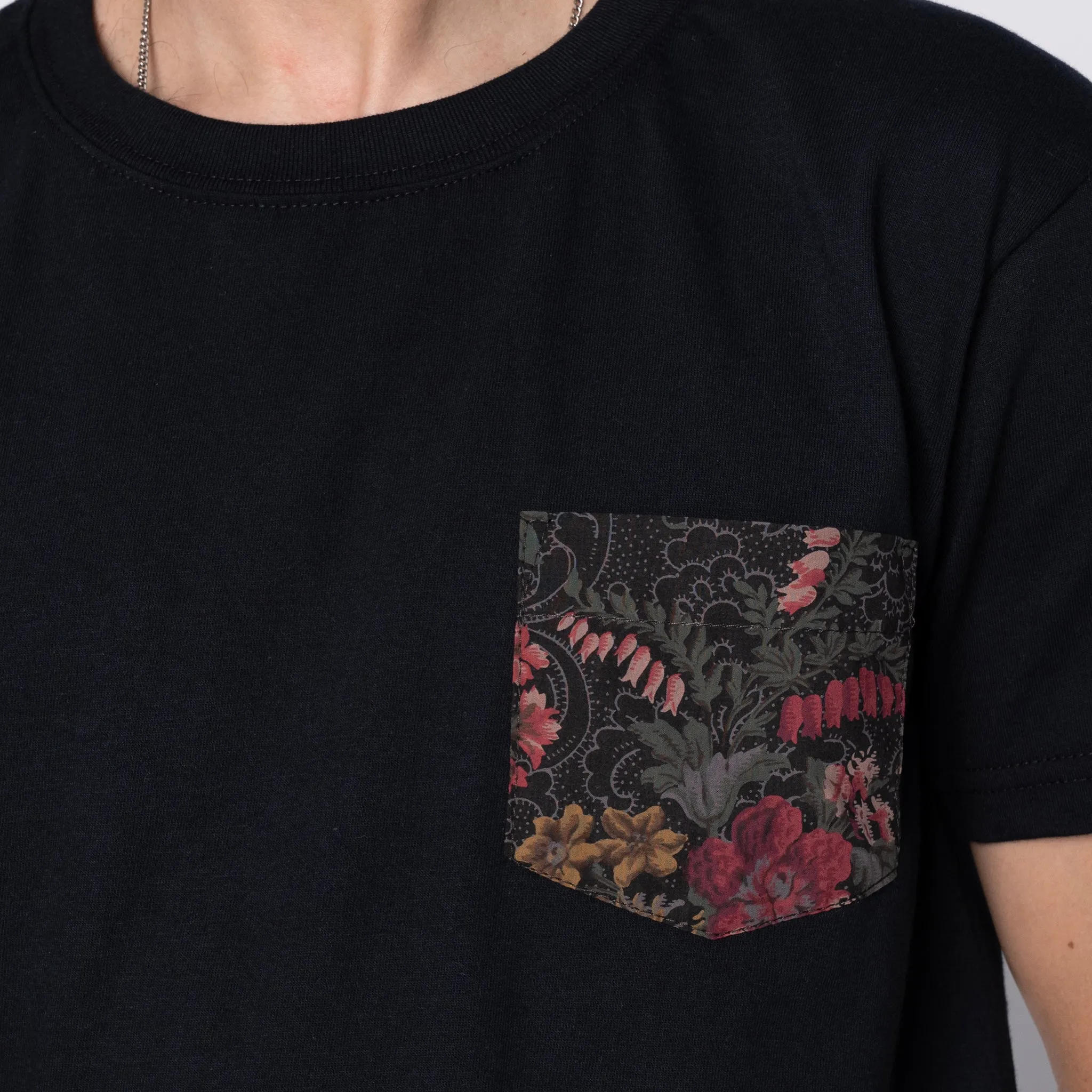 Pocket Tee - Black   Muted Flower Organic