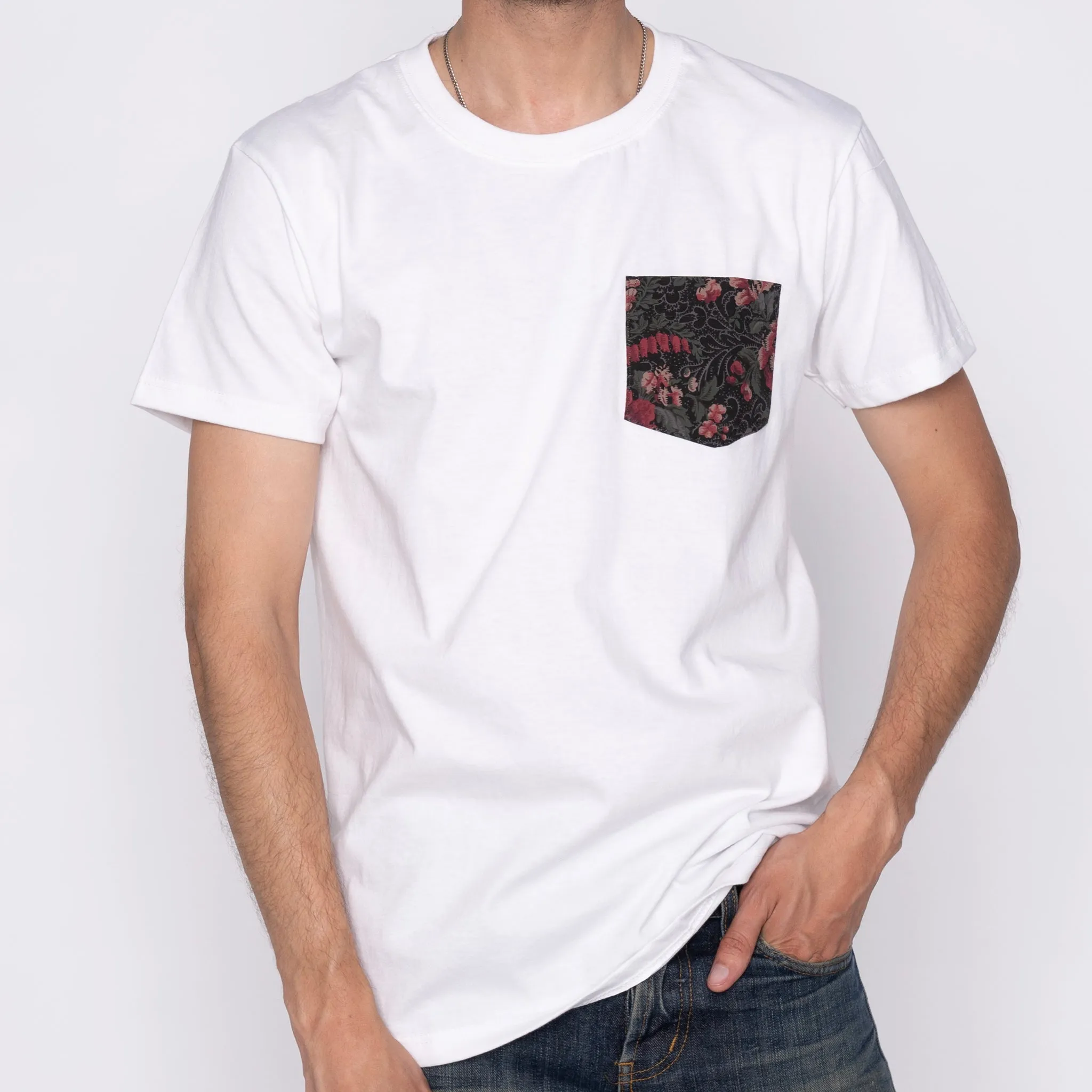 Pocket Tee - White   Muted Flowers Organic