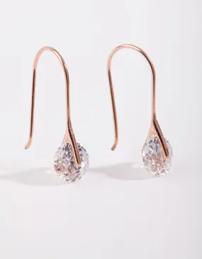 Rose Gold Plated Sterling Silver Sleek Cubic Zirconia Drop Earrings