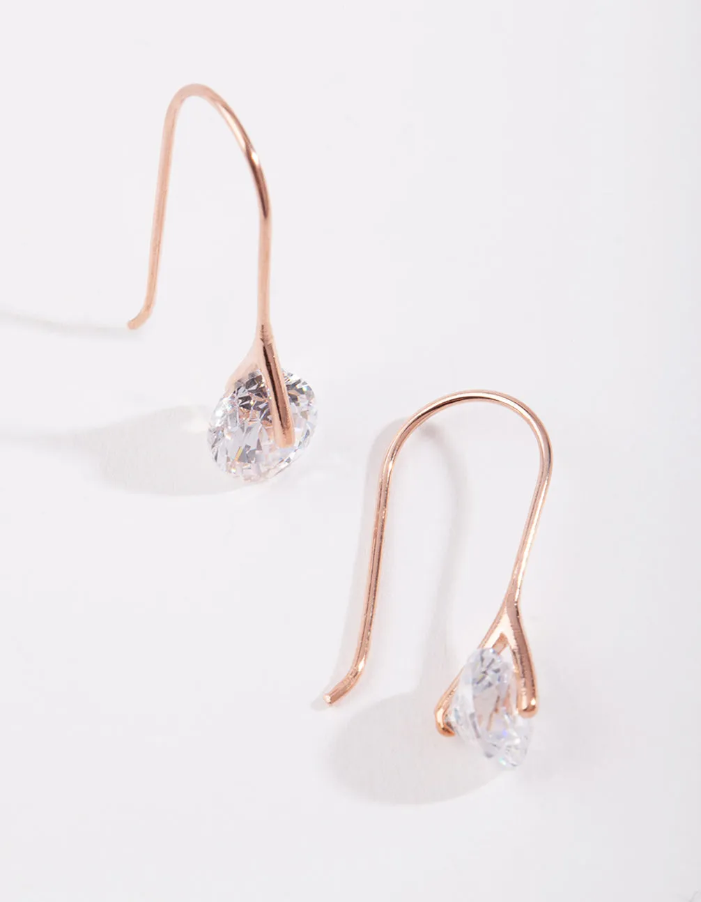 Rose Gold Plated Sterling Silver Sleek Cubic Zirconia Drop Earrings