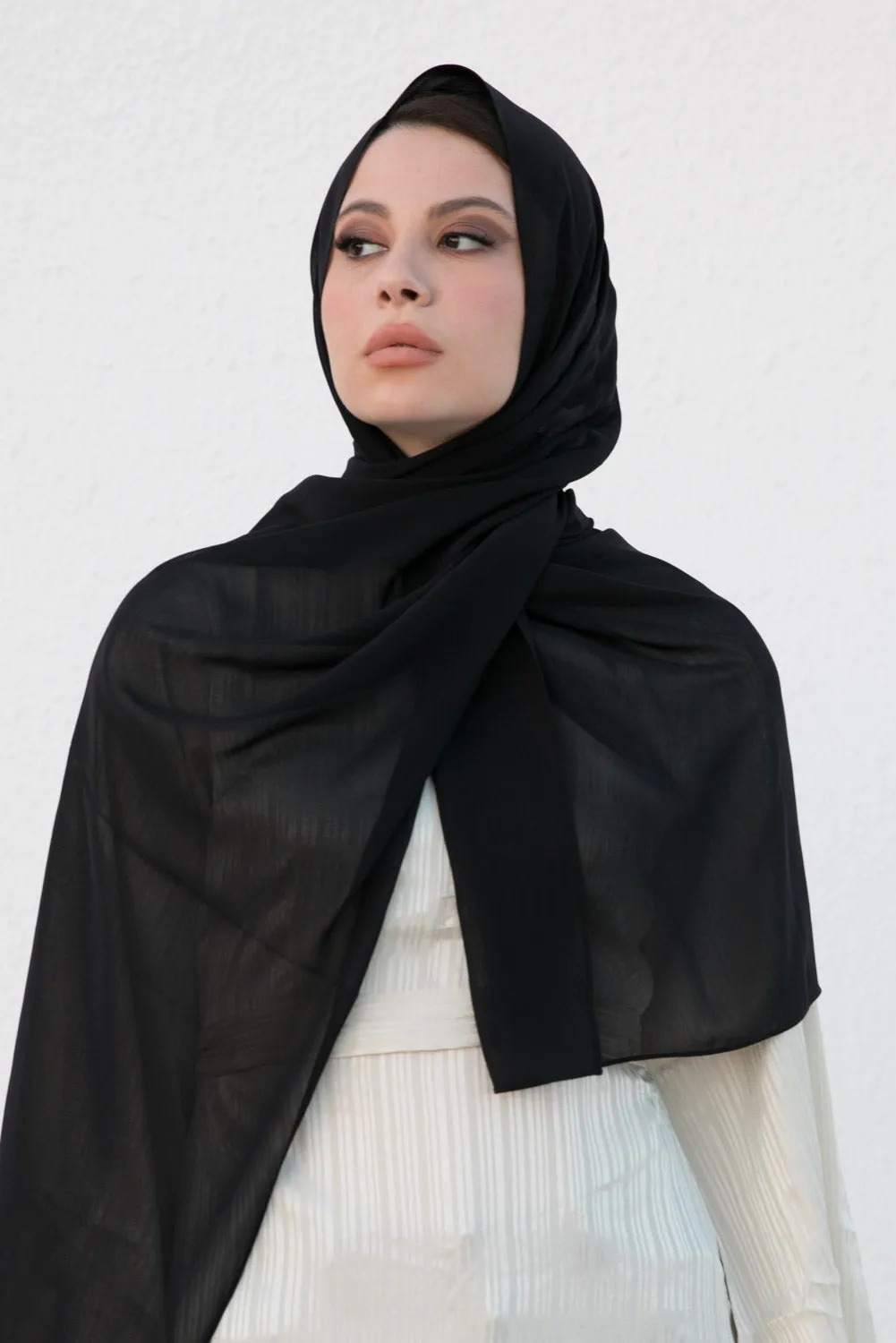 Sleek black Chiffon hijab