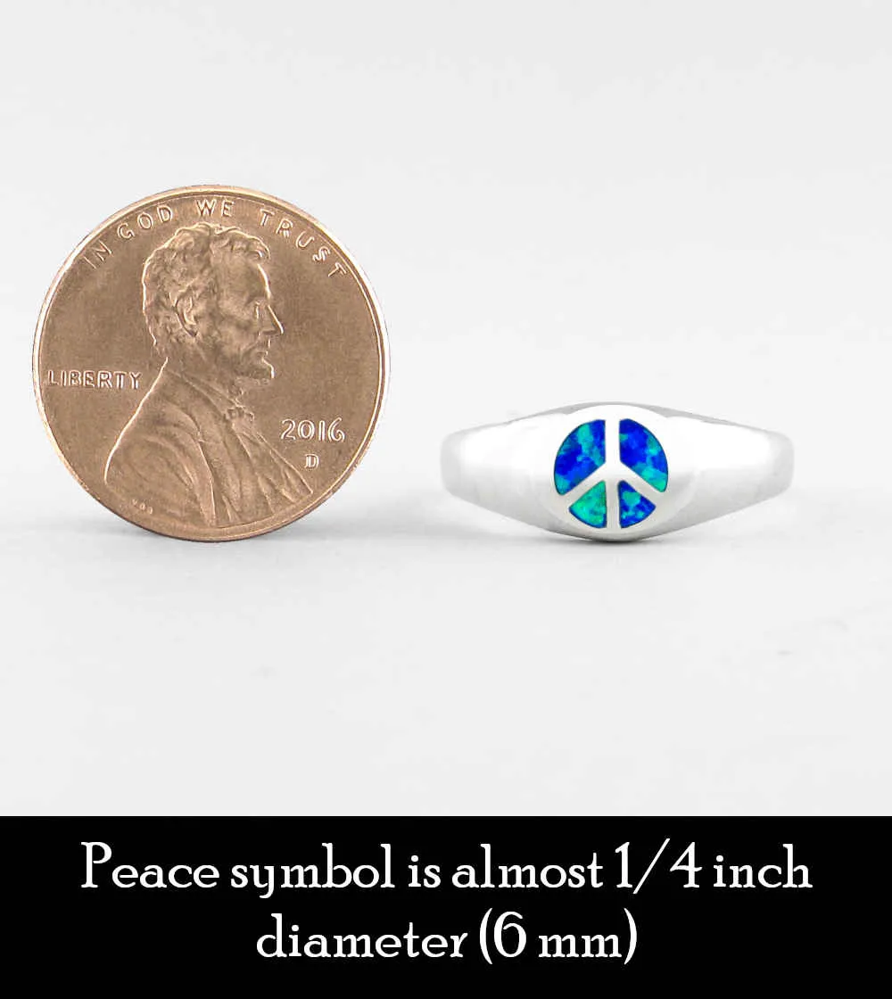 Sleek Peace Sign Symbol Ring With Lab Opal