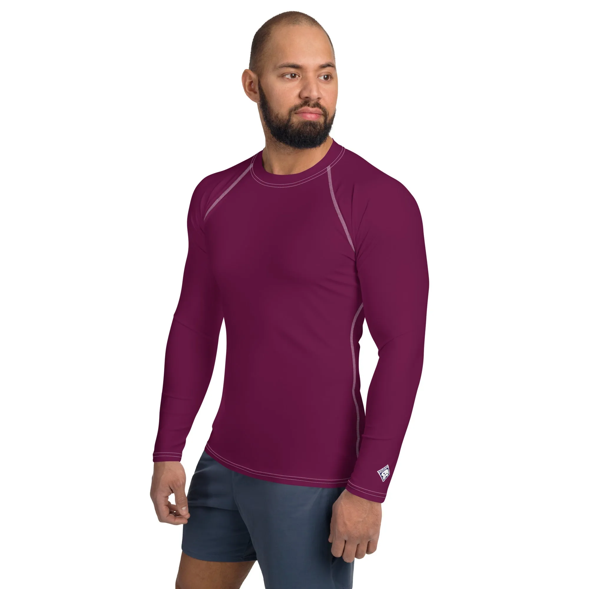 Sleek Sun Protection: Solid Color Rash Guard for Men - Tyrian Purple