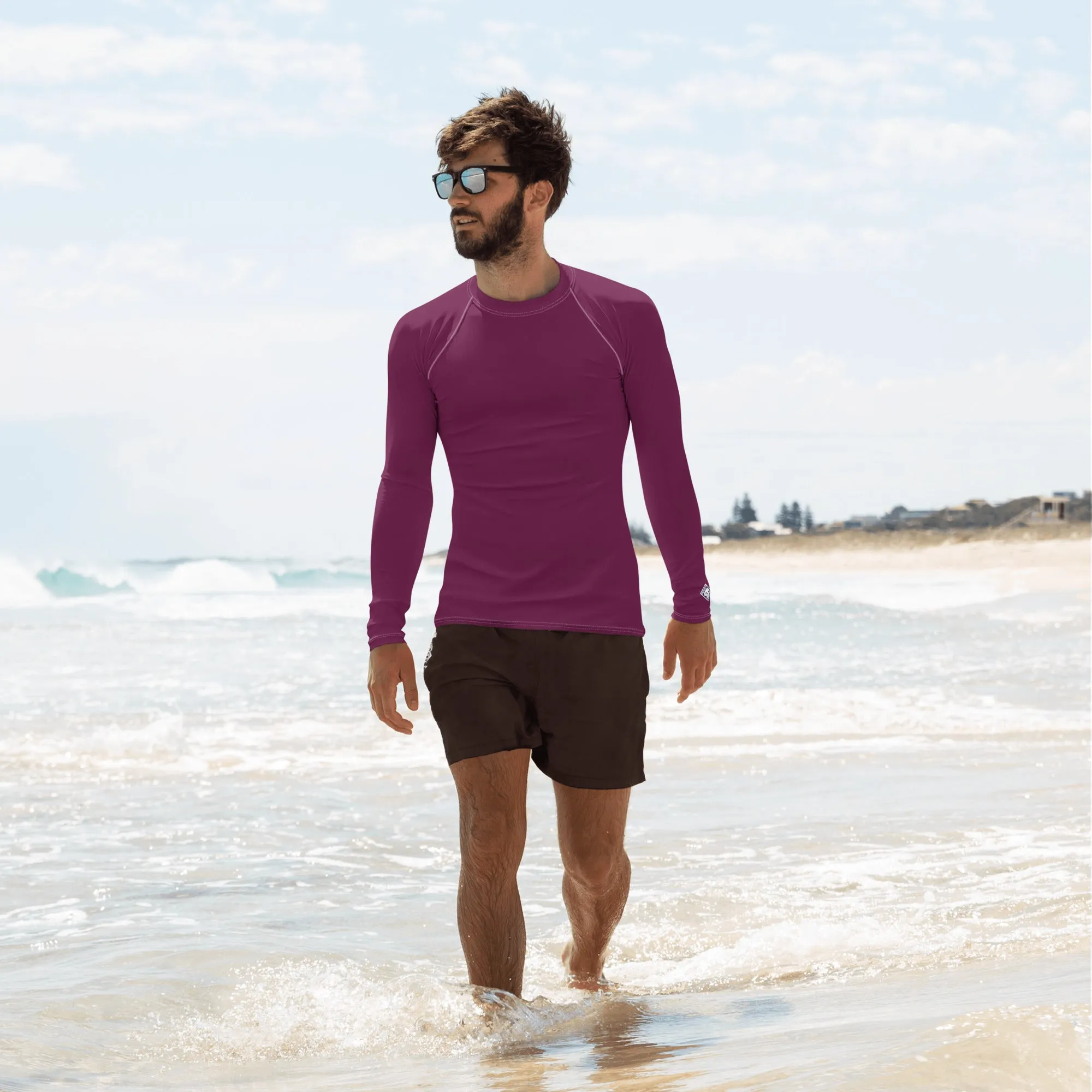 Sleek Sun Protection: Solid Color Rash Guard for Men - Tyrian Purple