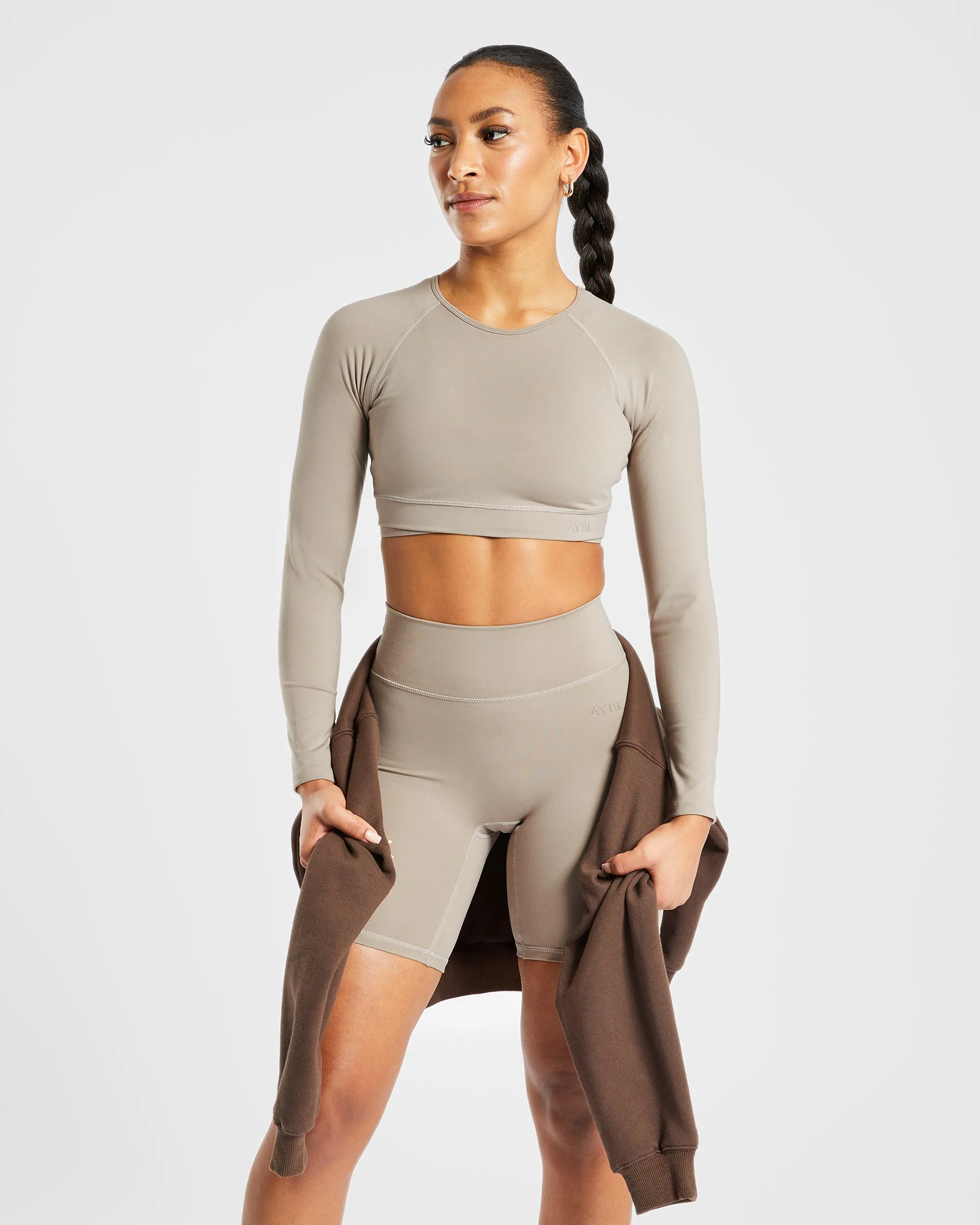 Staple Long Sleeve Crop Top - Muted Taupe