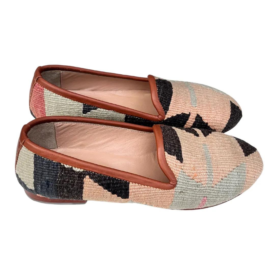 Women's Turkish Kilim Loafer Mint, Muted Orange, & Black