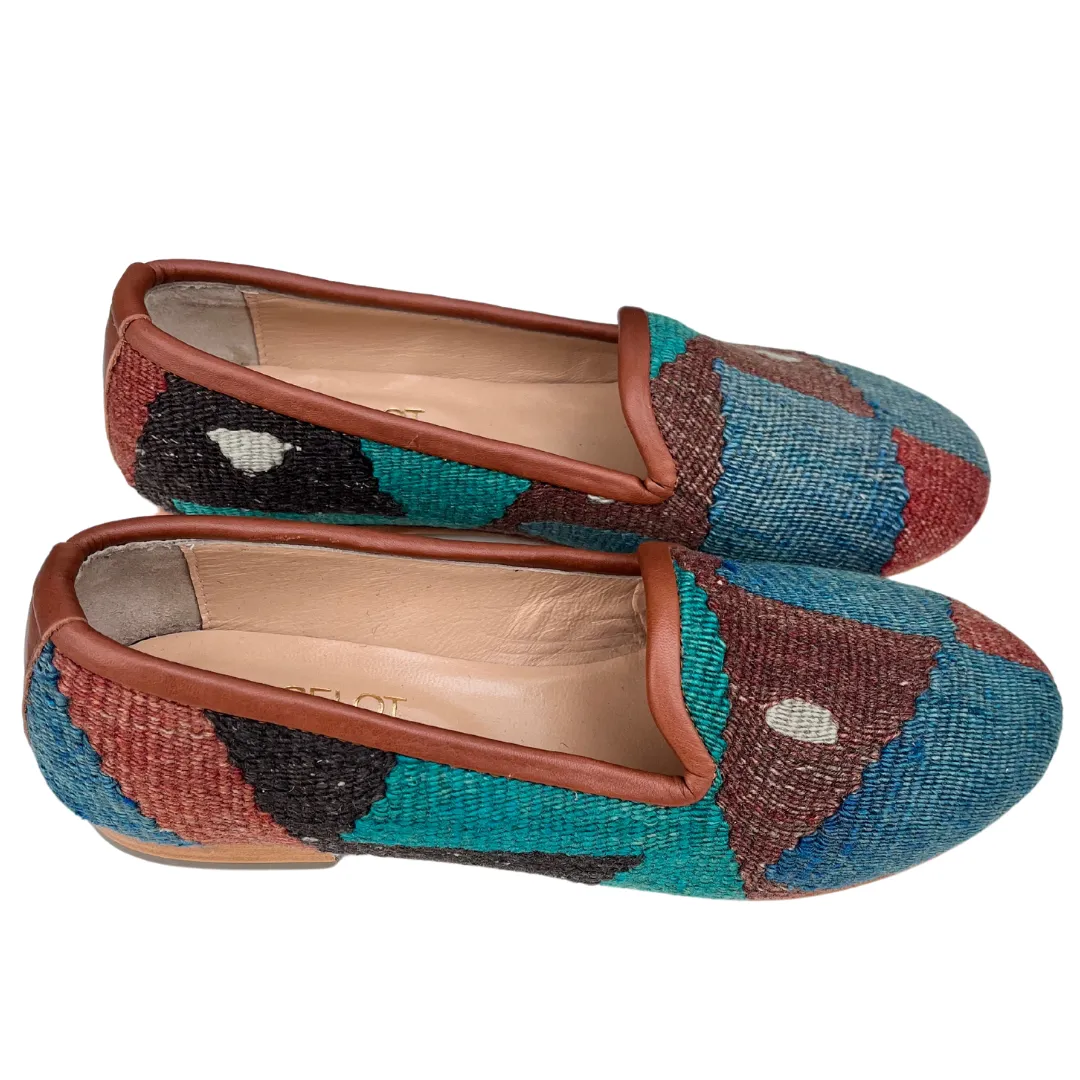 Women's Turkish Kilim Loafer | Muted Blue Multicolor